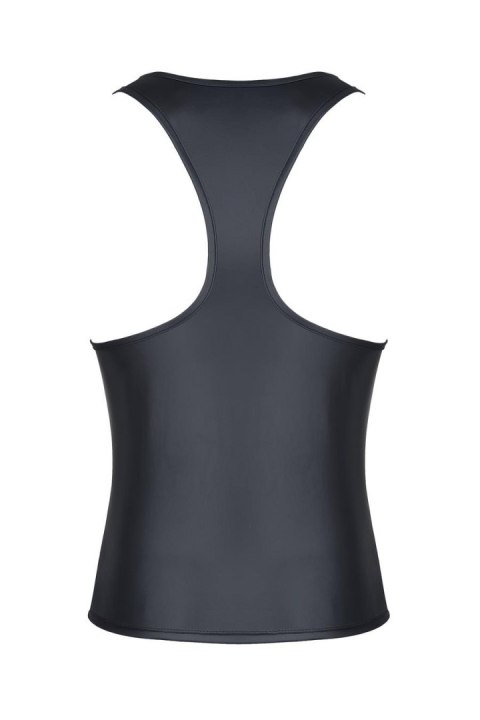 Męski top wet look bez rękawów z ozdobną elastyczną taśmą, rozmiar L