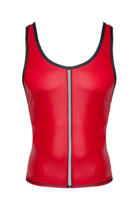 Elegancki top męski z efektem wet look, bez rękawów, z ozdobnym pasem na przodzie – rozmiar S