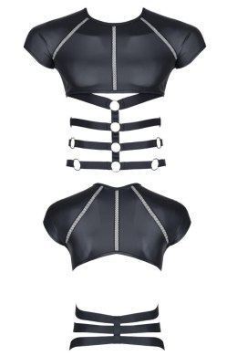 Męski T-shirt wetlook z eleganckimi wstawkami z taśmy i gumy – rozmiar L