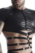 Męski T-shirt wetlook z ozdobnymi detalami z taśm i gumy, rozmiar XL