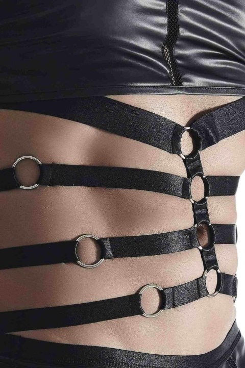 Męski T-shirt wetlook z ozdobnymi detalami z taśm i gumy, rozmiar XL