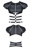 Męski T-shirt wetlook z ozdobnymi detalami z taśm i gumy, rozmiar XL