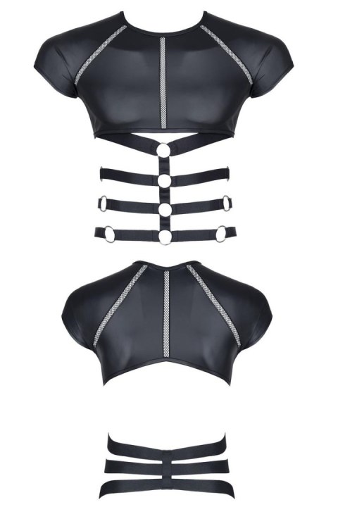 Męski T-shirt wetlook z ozdobnymi detalami z taśm i gumy, rozmiar XL