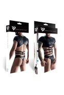 Męski T-shirt wetlook z ozdobnymi detalami z taśm i gumy, rozmiar XL