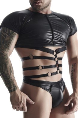 Męski T-shirt wetlook z eleganckimi wstawkami z taśmy i gumy – rozmiar XXL