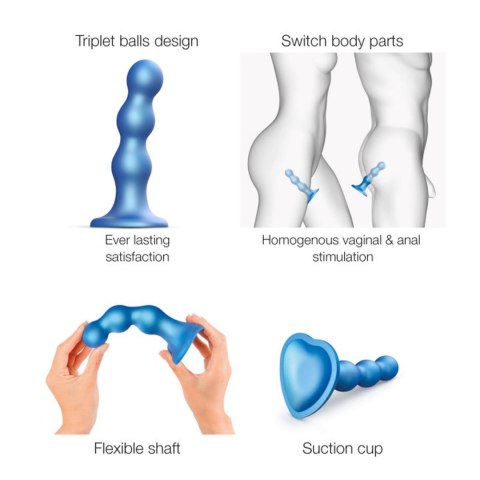 Dildo Plug Balls – Metaliczny Błękit, Rozmiar XL