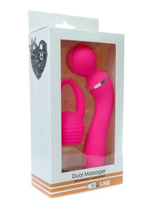Masażer o podwójnej stymulacji z nakładką, 10 funkcji wibracji, USB, różowy