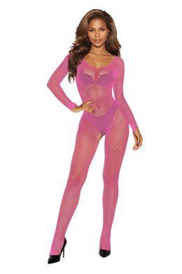 Zmysłowe różowe bodystocking z dużej siateczki model 2061