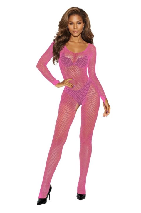 Zmysłowe różowe bodystocking z dużej siateczki model 2061