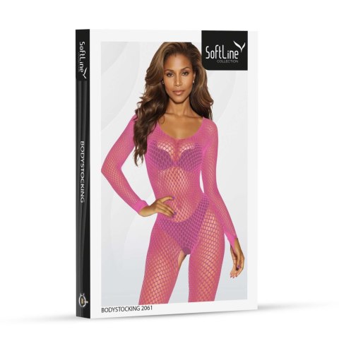 Zmysłowe różowe bodystocking z dużej siateczki model 2061