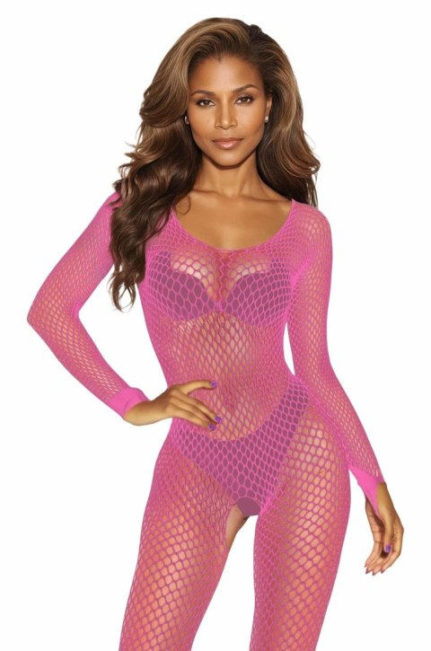 Zmysłowe różowe bodystocking z dużej siateczki model 2061