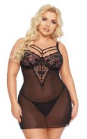 Aldona – Czarna Koszulka Nocna z Koronką i Stringami, Rozmiar 3XL