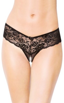 Stringi Koronkowe z Otwartym Krokiem 2440 – Czarne S/M