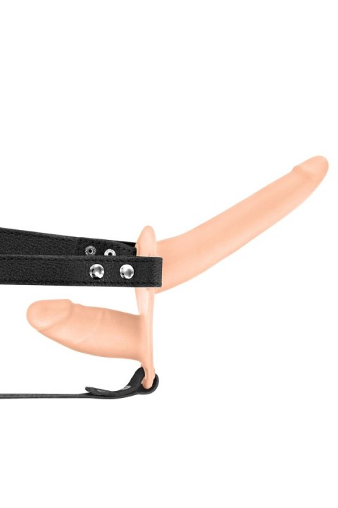 Pas wibracyjny z podwójnym dildo o realistycznej teksturze