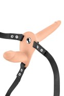 Pas wibracyjny z podwójnym dildo o realistycznej teksturze