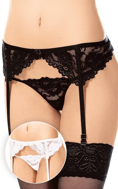Koronkowy Pas do Pończoch z Stringami 3309 - Biały M/L