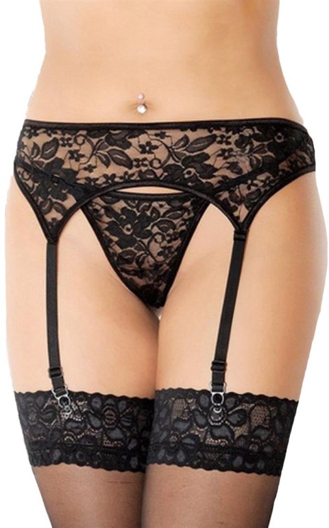 Koronkowy Pas do Pończoch z Stringami 3310 – Czarny M/L