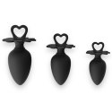 Zestaw Koreczków Analnych Power Escorts Heart Plug – S, M i L – Czarny – Z Medycznego Silikonu – W Eleganckim Pudełku