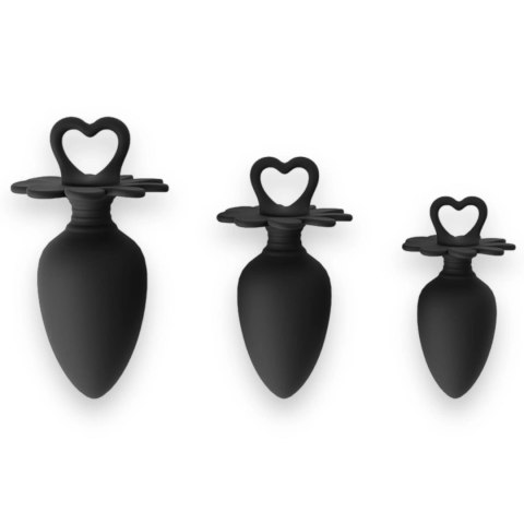 Zestaw Koreczków Analnych Power Escorts Heart Plug – S, M i L – Czarny – Z Medycznego Silikonu – W Eleganckim Pudełku
