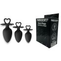 Zestaw Koreczków Analnych Power Escorts Heart Plug – S, M i L – Czarny – Z Medycznego Silikonu – W Eleganckim Pudełku