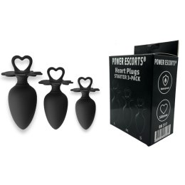Zestaw Koreczków Analnych Power Escorts Heart Plug – S, M i L – Czarny – Z Medycznego Silikonu – W Eleganckim Pudełku