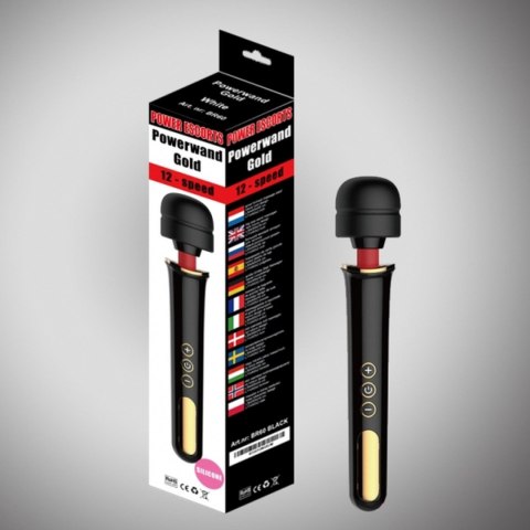 Luksusowy masażer różdżkowy Powerwand Gold Black XXL – 12 trybów intensywności