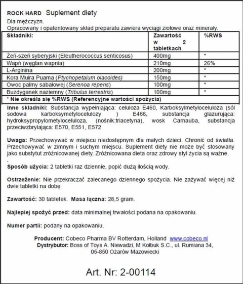 „Rock Hard” - Suplement Diety wspierający Męską Potencję (30 kapsułek)