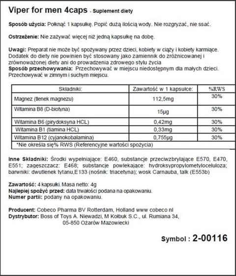 Suplement Diety Viper (4 kapsułki)