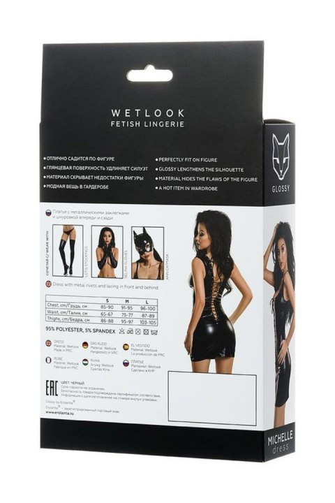 Błyszcząca sukienka wetlook z wiązaniem MICHELLE – czarna, M