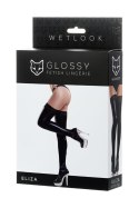 Połyskujące Pończochy Wetlook 'ELIZA' z Koronkowym Wykończeniem – Czarne (rozmiar S)