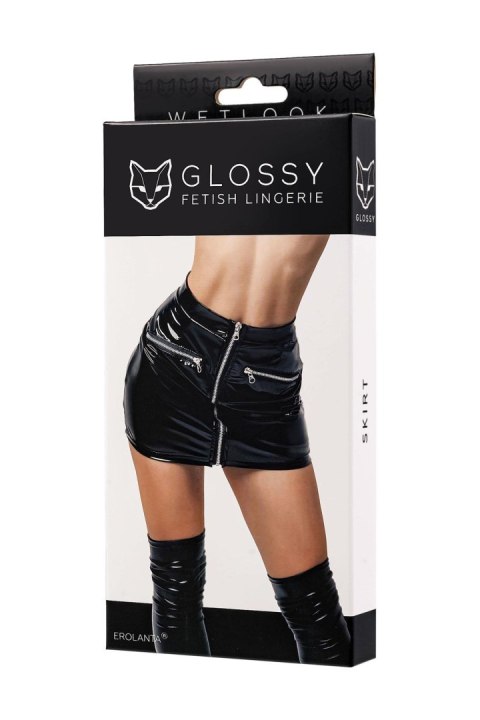 Elegancka Spódnica Wetlook Glossy Billie – Czarna, Rozmiar L