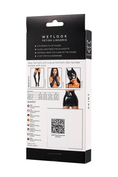 Elegancka Spódnica Wetlook Glossy Billie, Czarna, Rozmiar M