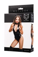 Zmysłowe body Glossy Kitti z uszami kota, wetlook, czarne, rozmiar M