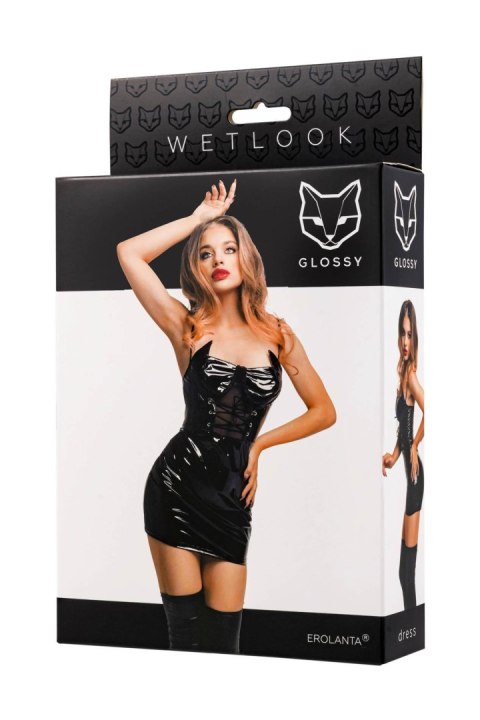 Elegancka Sukienka Wetlook Glossy Mirabell – Czarna, Rozmiar S