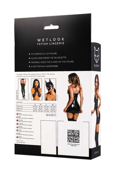 Elegancka Sukienka Wetlook Glossy Mirabell – Czarna, Rozmiar S