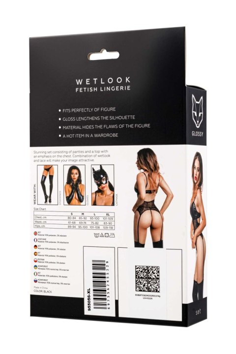 Zmysłowy Komplet Glossy Miriam Wetlook – Top i Majtki, Czarny, Rozmiar S