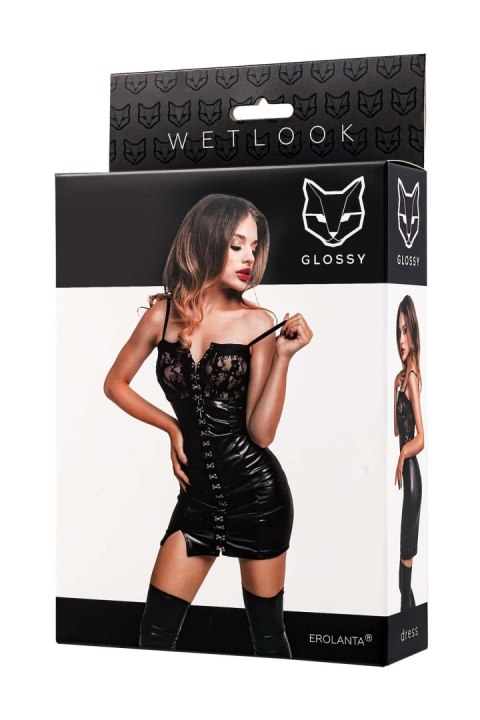 Sukienka Glossy Nelly, czarna, wetlook, rozmiar L