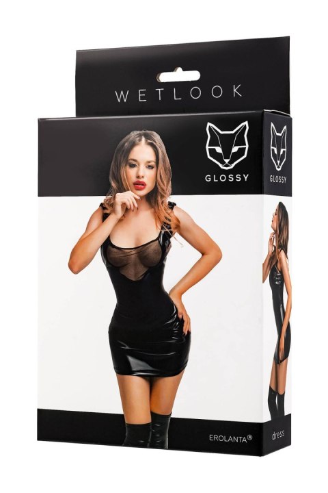 Zmysłowa Sukienka Wetlook Glossy Rimma – Klasyczna Czerń (Rozmiar M)