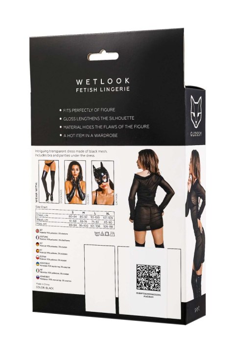 Kuszący Komplet Glossy Sheril Wetlook – Czarny, Rozmiar XL