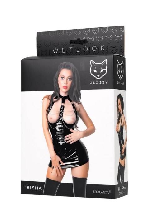 Elegancka sukienka wetlook Trisha – czarna, rozmiar L
