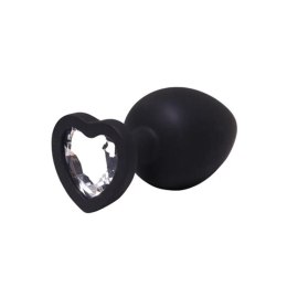 Elegancki czarny silikonowy plug analny w rozmiarze M, z sercem i lśniącym diamentem