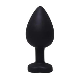 Elegancki czarny silikonowy plug analny w rozmiarze M, z sercem i lśniącym diamentem