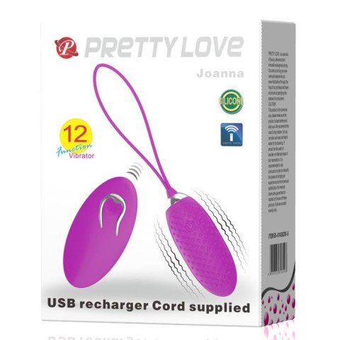 PRETTY LOVE - JOANNA: Bezprzewodowe Jajeczko Wibracyjne z Pilotem, 12 Funkcji, Ładowanie USB
