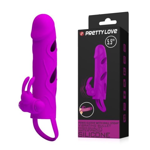 PRETTY LOVE - Wibrująca Nakładka na Penisa z Opaską na Jądra, Fioletowa