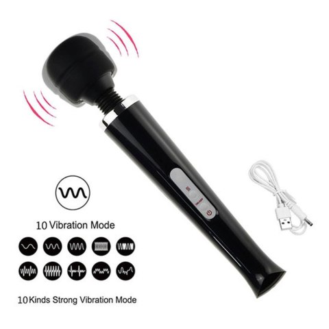 Magiczny Masażer Wibracyjny Typu Wand USB, Czarny, 10 Funkcji