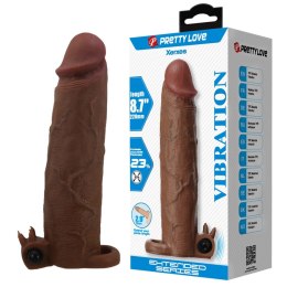 Pretty Love Xerxes – Wibrująca Nakładka Przedłużająca na Penisa 22 cm, Ciemny Brąz