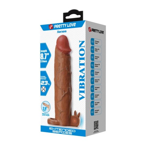 Pretty Love Xerxes – Wibrująca Nakładka Przedłużająca na Penisa 22 cm, Ciemny Brąz