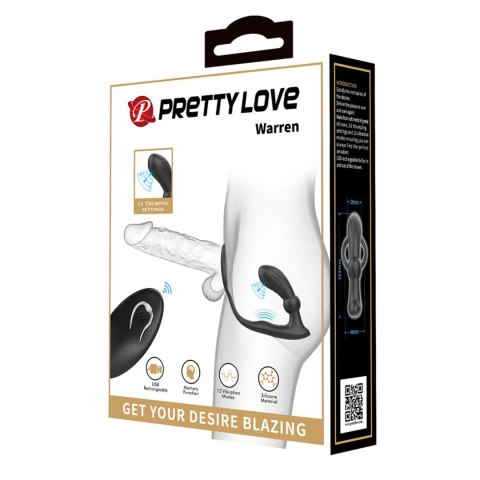 PRETTY LOVE - Warren Black – Wielofunkcyjny Pierścień Erekcyjny z Wibrującą Wtyczką Analną i Bezprzewodowym Pilotem