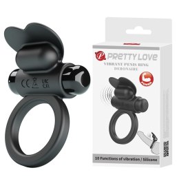 PRETTY LOVE - Pierścień Erekcyjny DEBONAIRE Czarny z 10 Trybami Wibracji