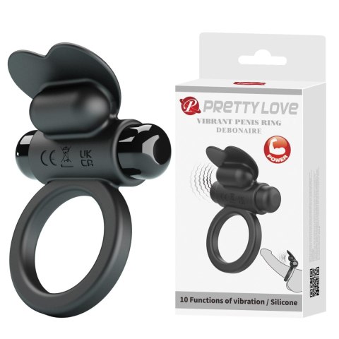 PRETTY LOVE - Pierścień Erekcyjny DEBONAIRE Czarny z 10 Trybami Wibracji